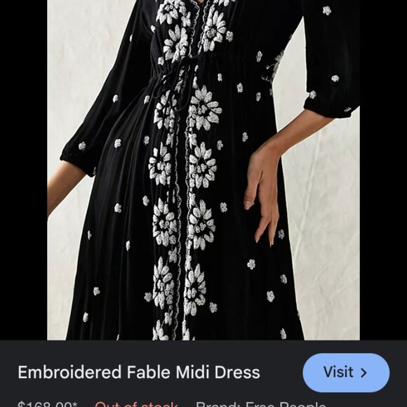 Free People Fable Black/White Embroidered Flowers Midi Dress Whimsy M - Picture 4 of 4